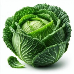 Fototapeta premium fresh green cabbage with bright leaves on a white background. Its natural appearance and texture emphasize its freshness and usefulness, ideal for a healthy diet.