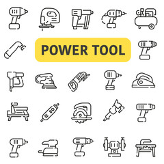 Power tools icon set in outline style with spaces. Power tools icon set in thin line with space.