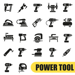 Obraz premium Set of colored power tools icons, in solid glyph style. Technical and professional illustrations.