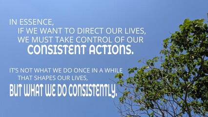 A vibrant blue sky and green tree branches frame an inspirational quote emphasizing the importance...