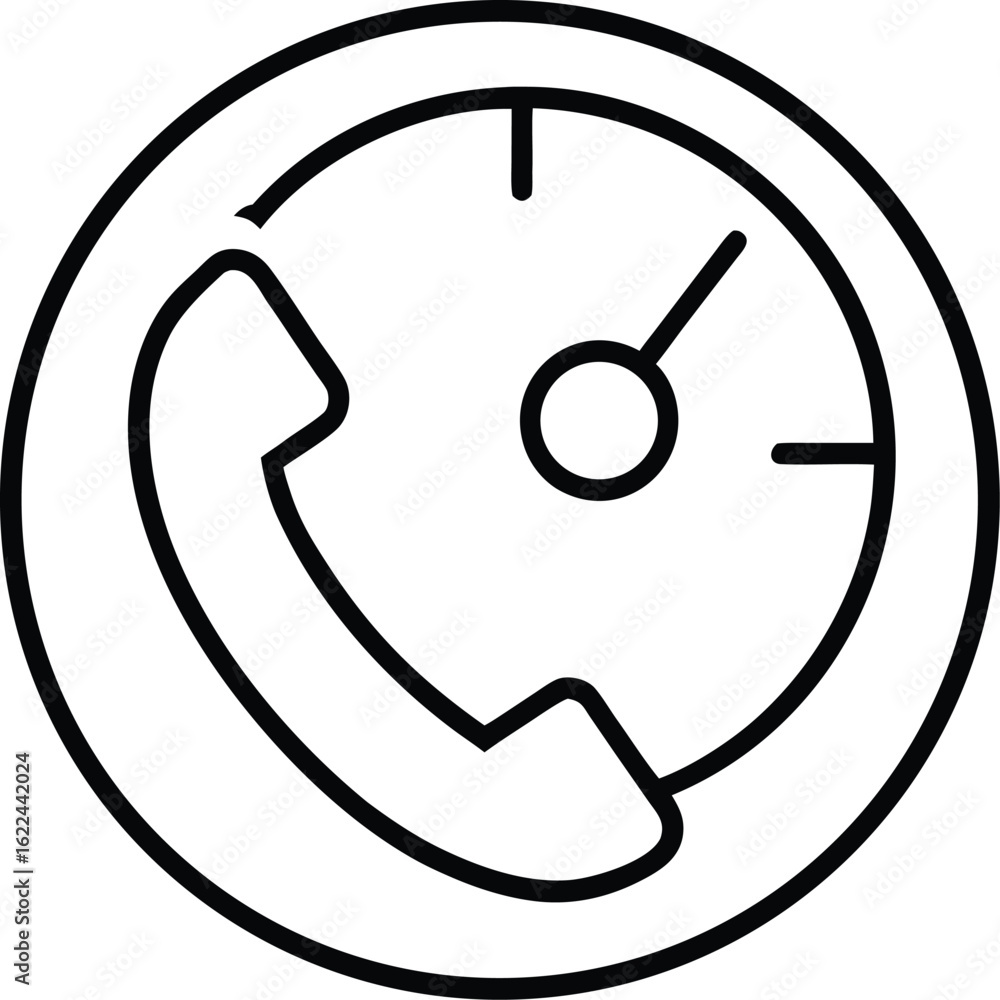 Poster phone icon with clock hands representing call time isolated on transparent background