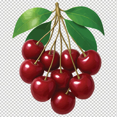 glossy ten cherrys in a branch with green leaves