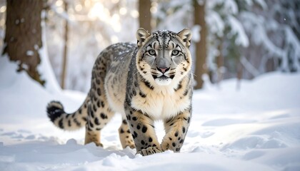 Obraz premium Snow Leopard in Winter Woods