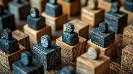 Business Collaboration on the Internet: People Icons on Wooden Blocks 