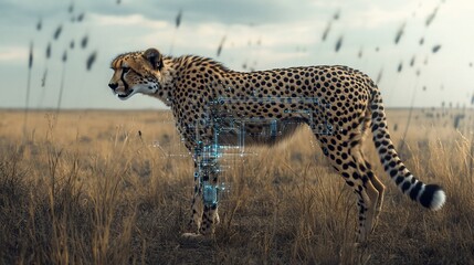 Naklejka premium Futuristic vision of a cheetah, blending nature with innovative technology