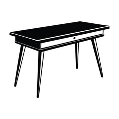 Mid century modern dining table with clean black outline on white background