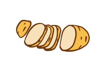 golden potato sliced into even pieces, showcasing smooth creamy interior and rustic skin, ideal for hot food packaging, menu icons and culinary designs.