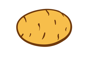 single golden-brown potato minimalist cartoon hand drawn illustration with simple line details on a clean white background, highlighting its organic shape and texture.