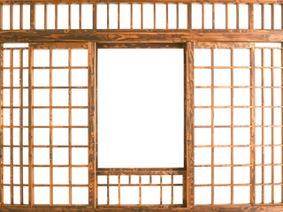Japanese style wooden window isolated on white background,