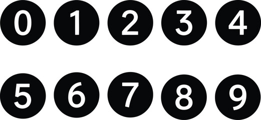Collection of numbers zero to nine in black circles silhouette