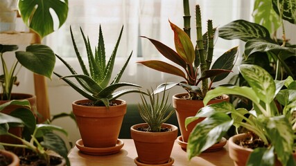 Fototapeta premium Bring the outdoors in with these vibrant potted houseplants, perfect for adding a touch of natural elegance and tranquility to any living space or office environment