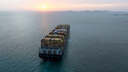 Container ship cargo freight shipping international sunset, Global business freight shipping import...