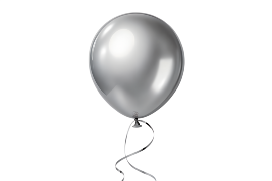 Elegant Silver Balloon with Ribbon; Festive, Uplifting, and Modern Design. on transparent background