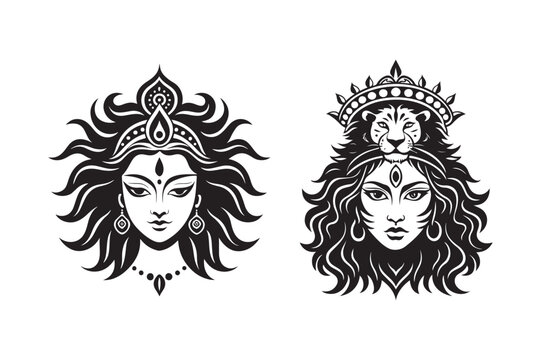 Maa Durga Face silhouette  vector  bundle 