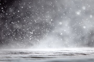 Snowy, dark background with a wooden surface