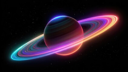 Colorful ringed planet in deep space