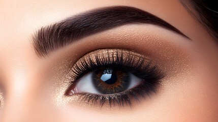 Obraz premium Closeup of Eye with Bronze Makeup and Long Lashes