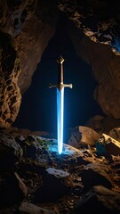 Sword glows in dark cave