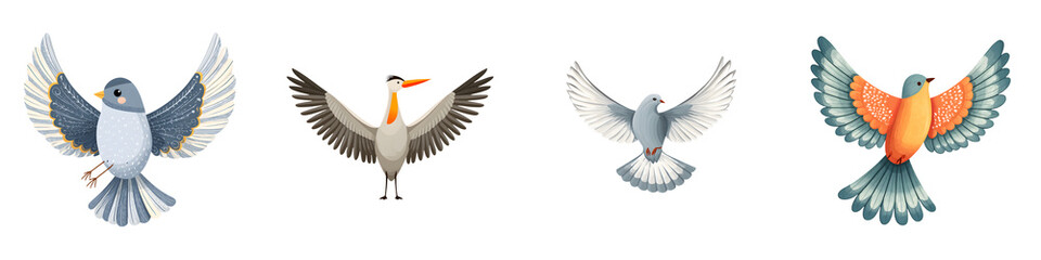 Fototapeta premium Bird Flight Collection - Four Unique Bird Illustrations in Soaring Poses