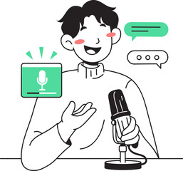 Illustration of Person Speaking Into Microphone