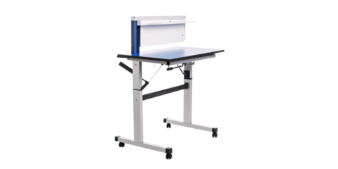 An isolated 3D office desk with a chair on a white background, perfect for business interior design