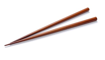 Elegant brown wooden chopsticks isolated on white for minimalistic asian cuisine