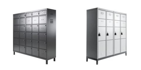 A black and white 3D render of a modern office building with a computer server room for business technology