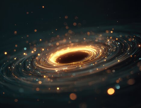 Abstract swirling vortex with golden particles