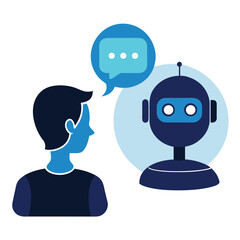 Person communicating with digital assistant robot communication