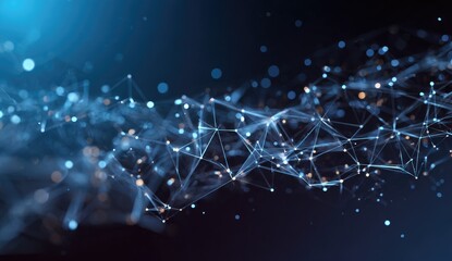 Abstract digital network, glowing particles, and interconnected lines