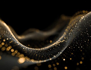 Abstract gold particles flowing in wavy lines on a dark background