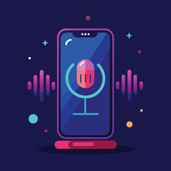 Smartphone microphone audio waves glowing sound voice