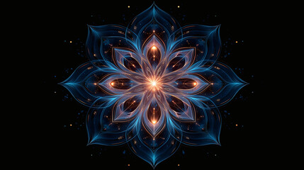 A mesmerizing, symmetrical kaleidoscope pattern made of intricate, glowing geometric fractals in neon colors against a dark background, constantly shifting and evolving.