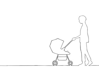 ベビーカーを押す男性（お父さん）のシルエットイラスト