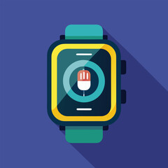 Smartwatch with voice assistant microphone and blue background technology wearable