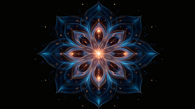 A mesmerizing, symmetrical kaleidoscope pattern made of intricate, glowing geometric fractals in neon colors against a dark background, constantly shifting and evolving.