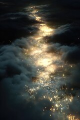 City lights streaking through dark clouds