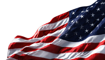 Close-up of an American flag billowing in the wind
