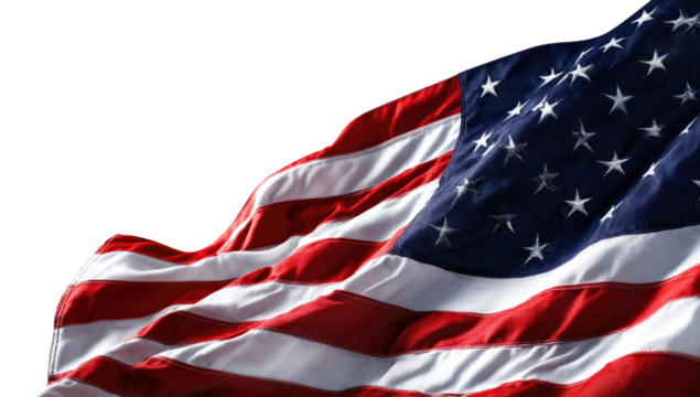 Close-up of an American flag billowing in the wind
