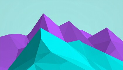 Low-poly 3D mountains in soft hues of violet and teal, geometric design with depth and shadow