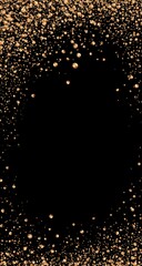 Gold confetti frame on black background