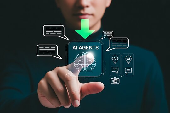 Man touches ai agent fingerprint for digital security and data analysis