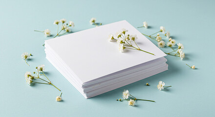 Minimalist white square box with delicate white flowers and greenery