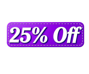 New 25% Off Promotional Tag with Clean White Text, a Bold Purple Tag, and a Transparent Background for Versatile Marketing.