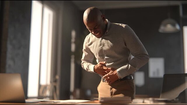 Office Man with Stomach Ache