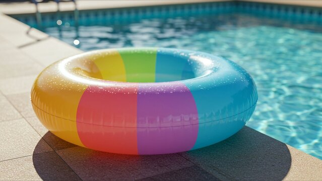 Colorful inflatable pool ring by swimming