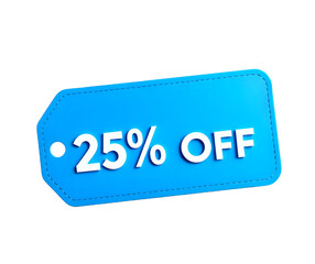 New Promotional Sale Tag with 25% Savings, Designed in a Contemporary Blue and White Color Scheme for All Digital and Print Advertisements.