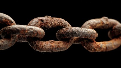 Obraz premium Close-up of a rusty metal chain against a black background