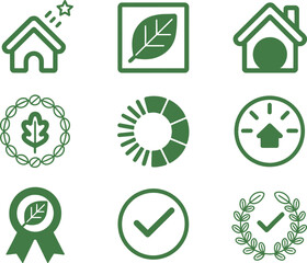 Green Icon Set Home, Leaf, Award, Circle, Arrow Symbol Sign Elements on White