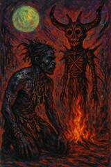Tribal Summoner Conjures Fire Demon